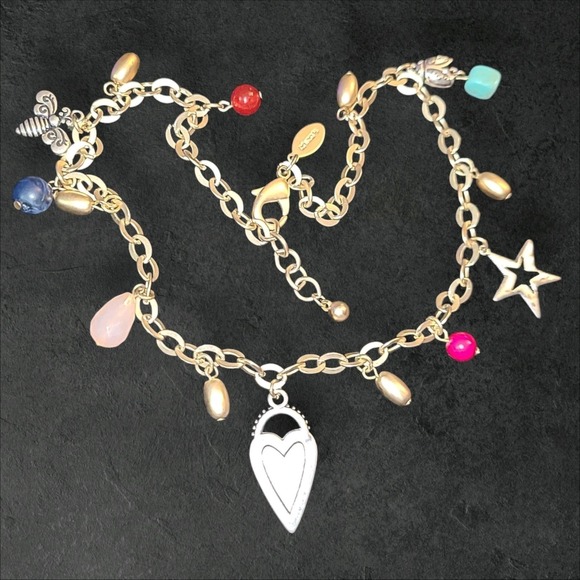 Chico's Matte Gold Tone‎ Charm Necklace Heart Star Bumblebee - Picture 7 of 8